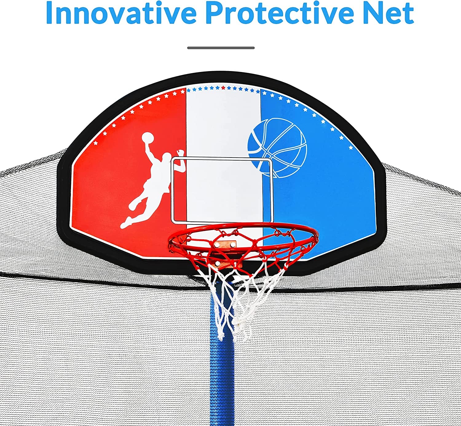 15 FT Trampoline with Safety Enclosure Net, Basketball Hoop and Ladder - 800LB ASTM Approved Kids Basketball Trampoline (Tricolor Backboard)