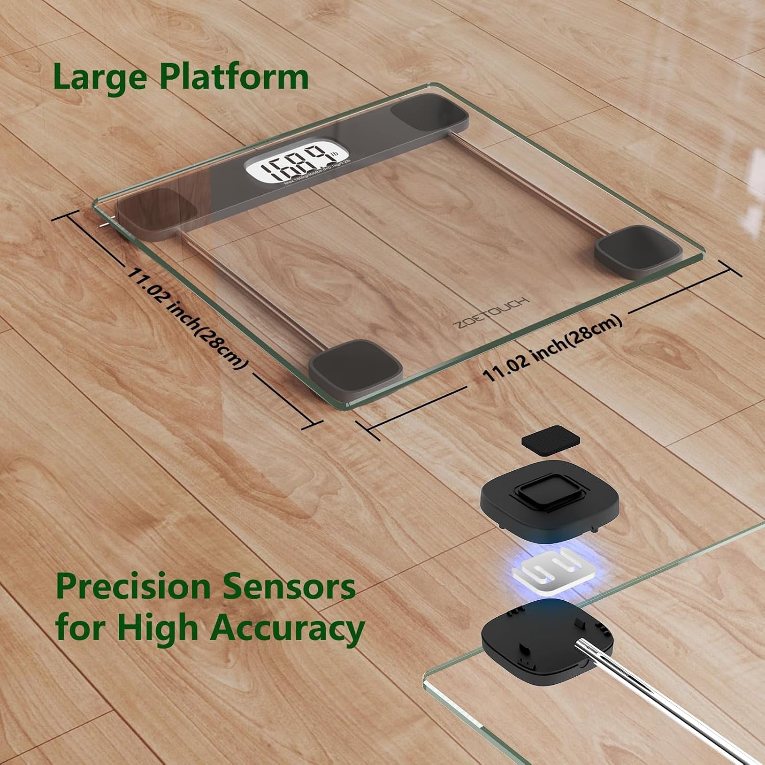 Scale for Body Weight Digital Bathroom Scale Accurate Weighing Machine for People, High Precision Bath Scale, Step On, Tempered Glass LCD Display Batteries and Tape Measure Included, 400Lbs
