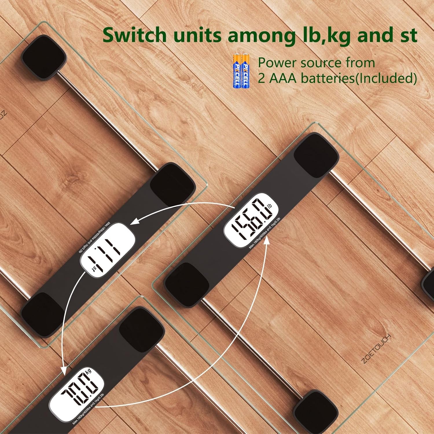 Scale for Body Weight Digital Bathroom Scale Accurate Weighing Machine for People, High Precision Bath Scale, Step On, Tempered Glass LCD Display Batteries and Tape Measure Included, 400Lbs