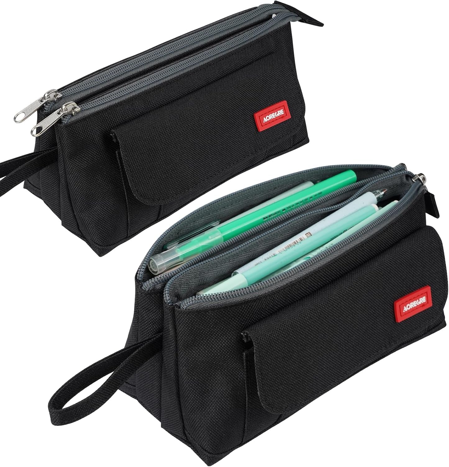 Pencil Case with Two Large Compartment Pockets Large Capacity Pencil Pouch Pencil Pouch Cosmetic Bag School Supplies Office Stationery Storage Gift for Students Girls Boys Adults Teenagers-Black