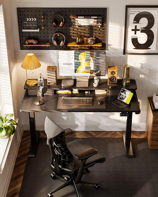 40'' X 24'' Height Adjustable Electric Standing Desk with Double Drawer, Height Adjustable Computer Desk, Home Office Stand up Table with 4 Height-Adjustable Feets & 2 Hooks, Black