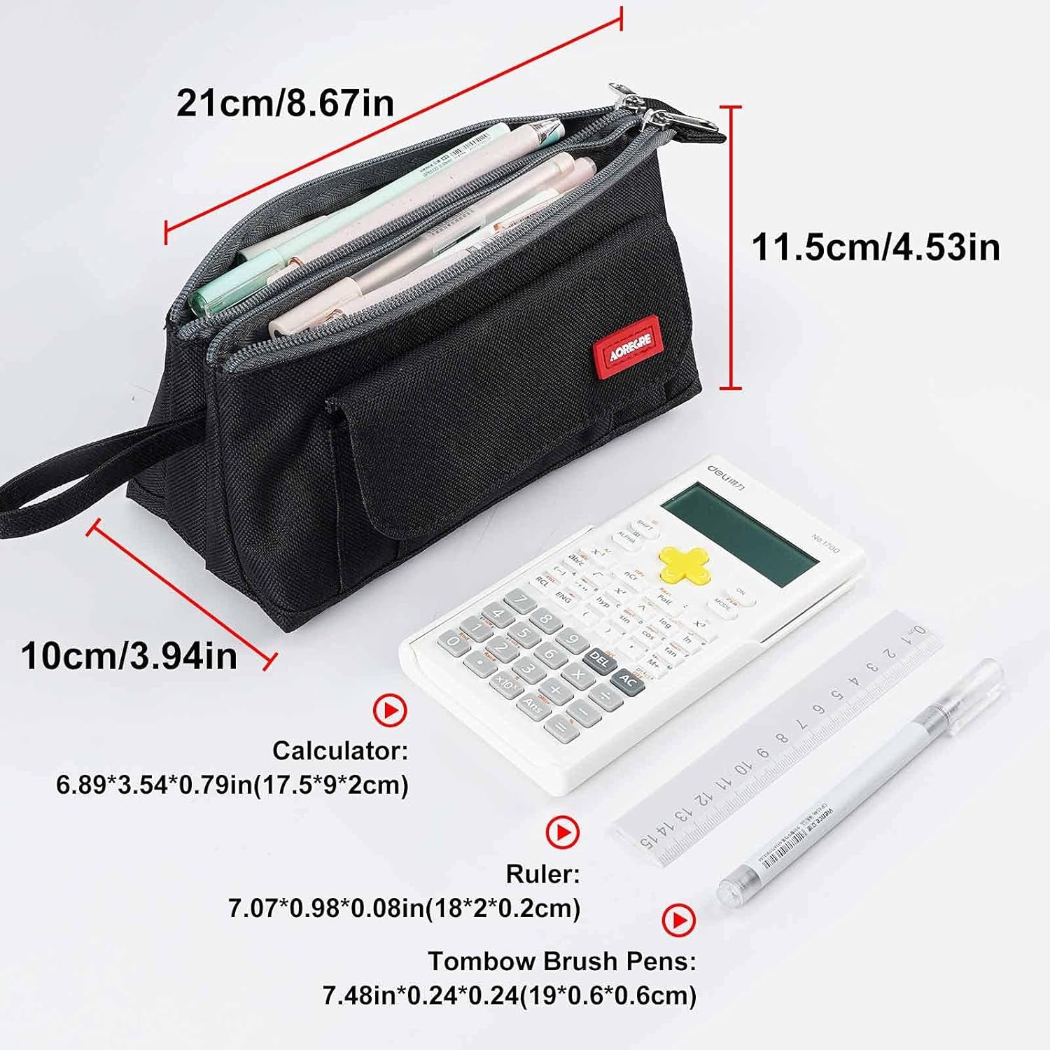 Pencil Case with Two Large Compartment Pockets Large Capacity Pencil Pouch Pencil Pouch Cosmetic Bag School Supplies Office Stationery Storage Gift for Students Girls Boys Adults Teenagers-Black