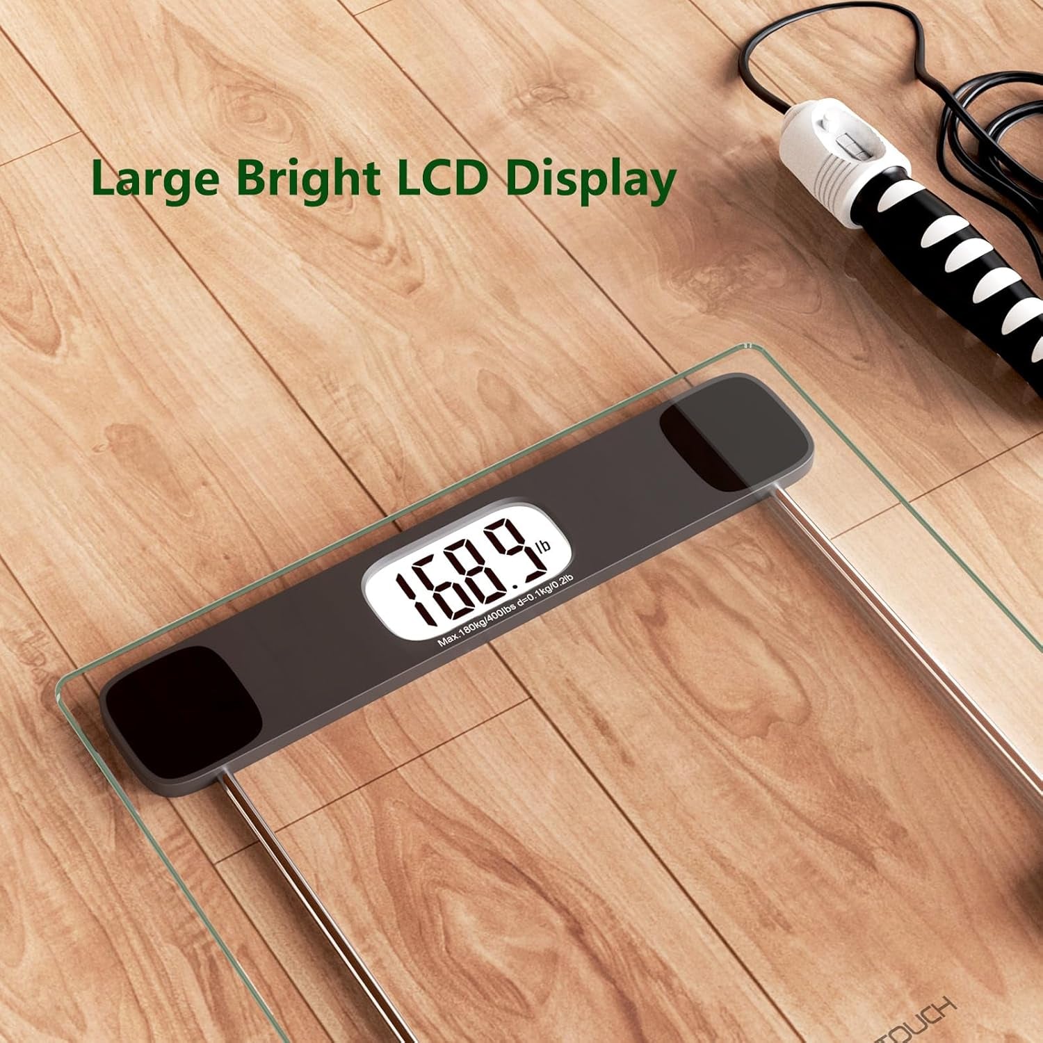 Scale for Body Weight Digital Bathroom Scale Accurate Weighing Machine for People, High Precision Bath Scale, Step On, Tempered Glass LCD Display Batteries and Tape Measure Included, 400Lbs