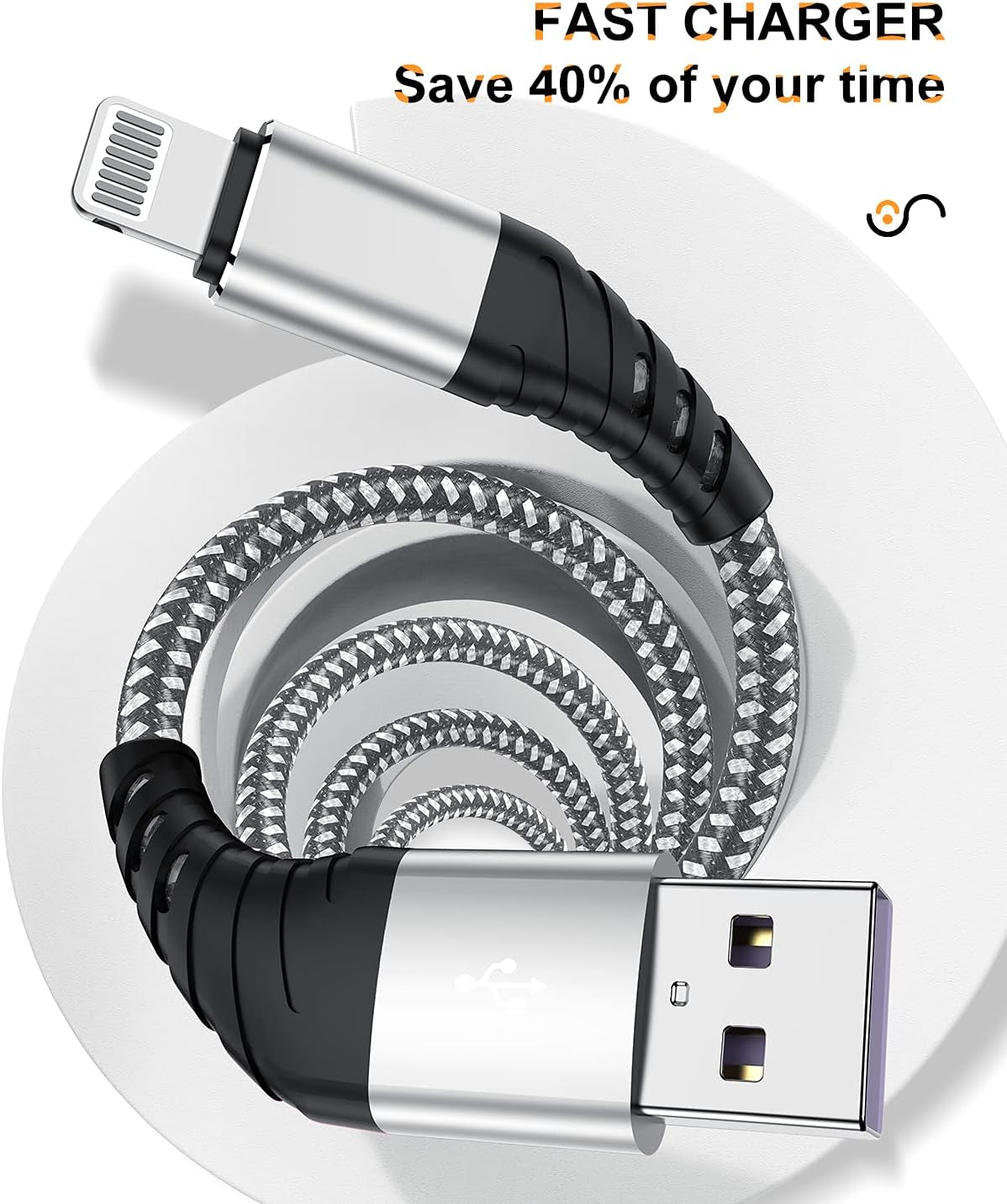 Long Iphone Charger Cord 10 FT, [MFI Certified] 10 Foot USB Lightning Cable,10 Feet Fast Charger Nylon Braided USB Iphone Cord for Iphone 13 12 11 Pro X XS Max XR/8 Plus/7 Plus/6/6S Plus-Sliver
