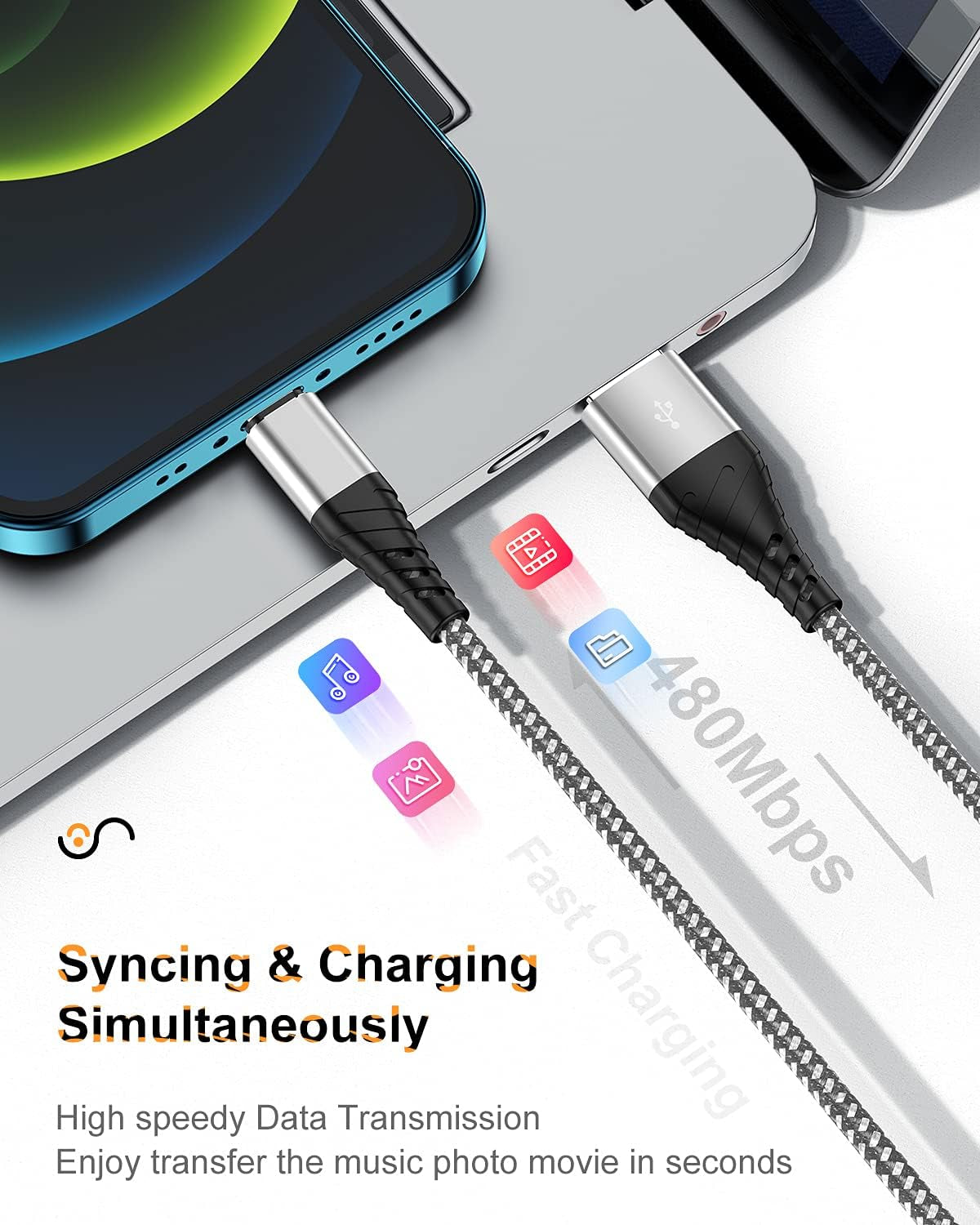 Long Iphone Charger Cord 10 FT, [MFI Certified] 10 Foot USB Lightning Cable,10 Feet Fast Charger Nylon Braided USB Iphone Cord for Iphone 13 12 11 Pro X XS Max XR/8 Plus/7 Plus/6/6S Plus-Sliver